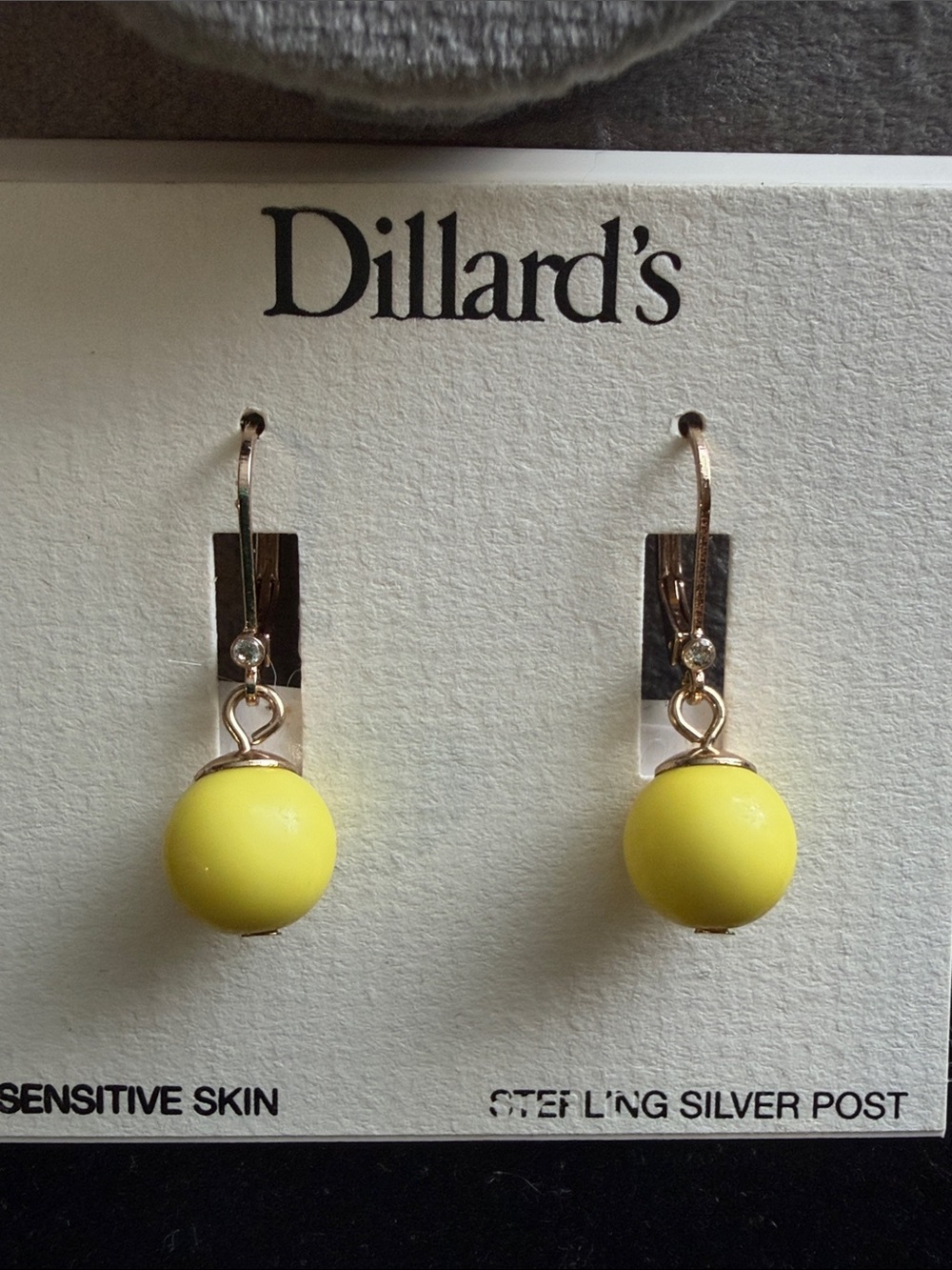 Dillard’s Yellow Bead Drop Earrings - Sterling Silver Posts Original Box NOS